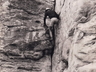 Peter Blignaut climbing the classic Piton Crack with Ian Phillips at the bottom 1952, Photo courtesy Rob Mac Geoghan collection.